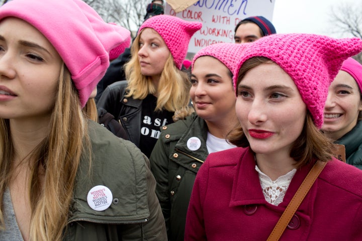 Marchers in Washington in 2017. Participants and people unable to attend wore Pussyhats to show solidarity in support of women’s rights.