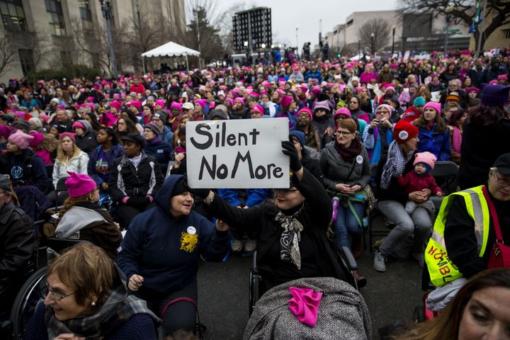 Demonstrators, many wearing Pussyhats, during the Women's March on Washington, Jan. 21, 2017.