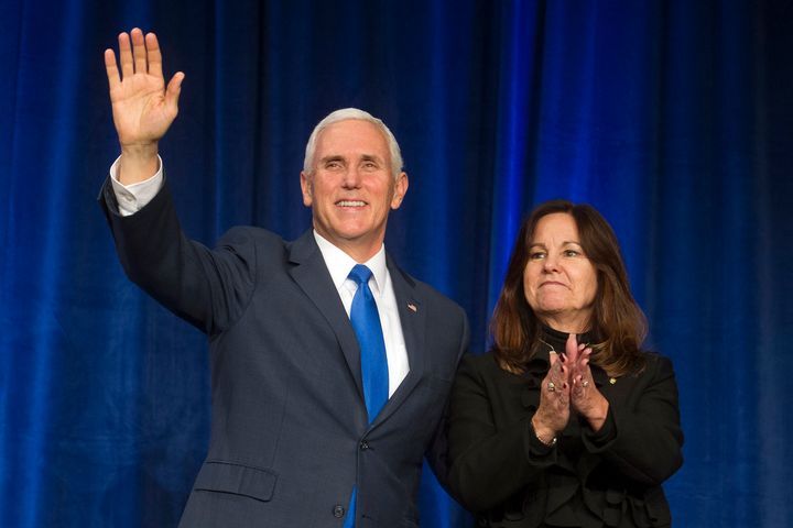 Vice President Mike Pence and his wife, Karen Pence, appeared at events for the anti-abortion March for Life in Washington, D.D., on Friday.