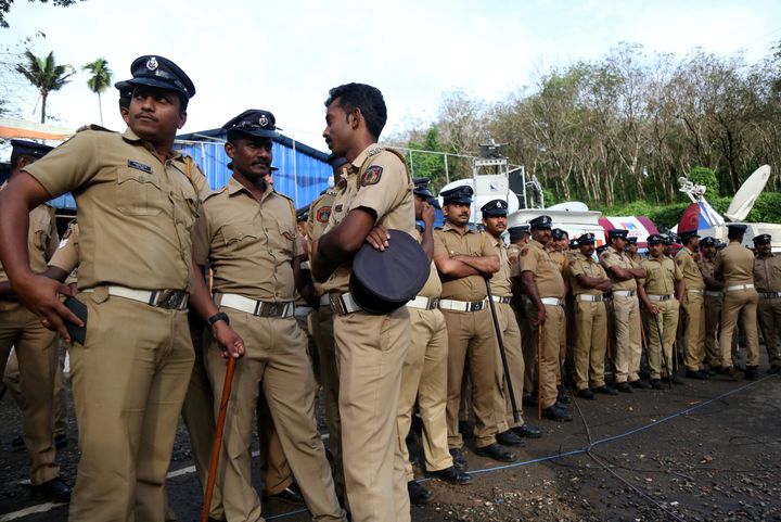 Police deployed at the Nilakkal Base Camp to prevent clashes.