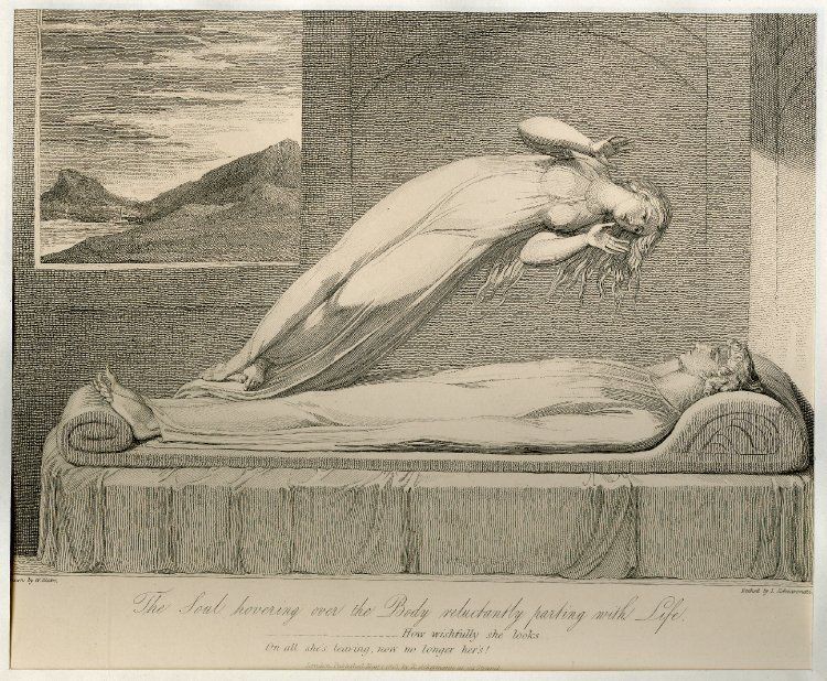 Εικ.6 William Blake,The Soul Hovering over the Body Reluctantly Parting with Life, 1808, The British Museum
