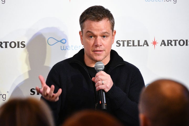 Matt Damon speaks about Water.org, which he co-founded with Gary White to increase access to safe water and sanitation worldwide, in New York City in January 2018.