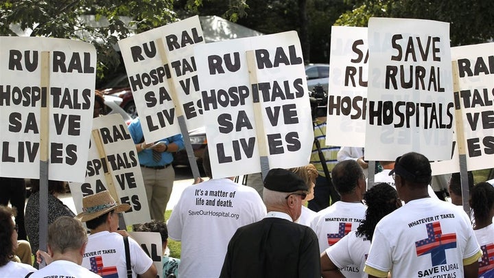 After marching 130 miles from rural Belhaven, North Carolina, to the state Capitol in Raleigh, protesters in 2015 rally against the closing of their hospital, Vidant Pungo. Medicaid expansion could be the difference between survival and extinction for many rural hospitals.