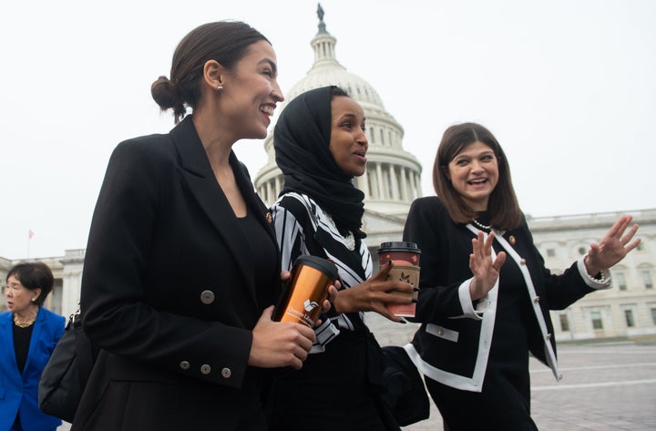 Reps. Ocasio-Cortez, Omar and Stevens join their fellow House Democratic women for a portrait in front of the U.S. Capitol.