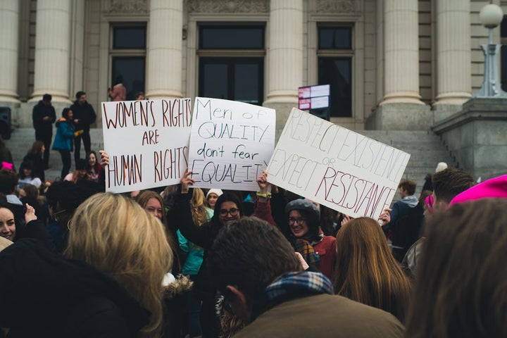 Women protesting in Provo, Utah, on the third anniversary of the Women's March.