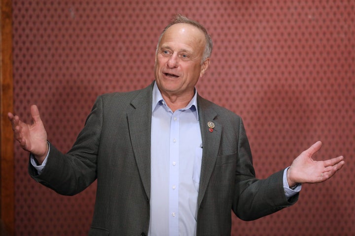 Rep. Steve King (R-Iowa) talks to voters in Webster City, Iowa, shortly before he barely beat Scholten in November's election