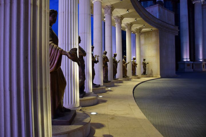 Nine Muses monument in Skopje city center. 