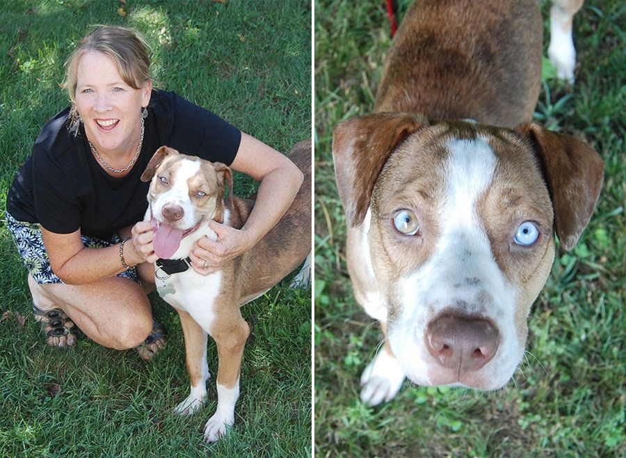 Cara with Frank, the Catahoula with one blue one and one half-brown, half-blue eye, who changed everything