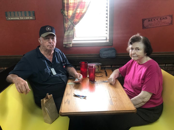 Harvey and Patsy Milton talk immigration after lunch at The Red Onion in Honey Grove. “These people are coming here to better