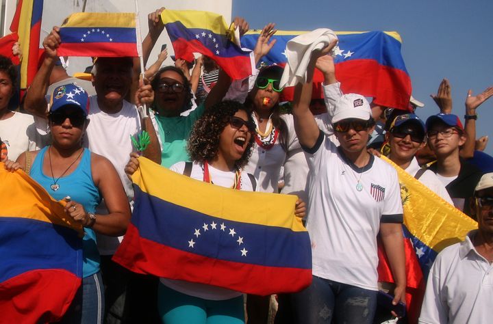 Venezuelans supporting the call to march for freedom on Wednesday 