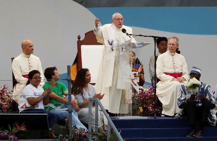 Pope Francis speaks during the opening ceremony for World Youth Day.