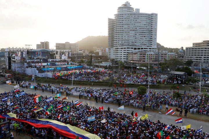 People are seen during the opening ceremony for World Youth Day.