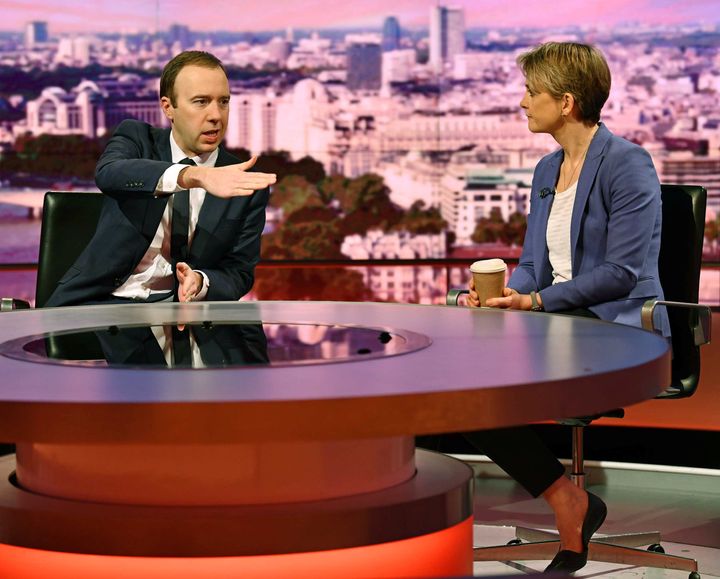 Health Secretary Matt Hancock and Labour's Yvette Cooper on BBC One's Andrew Marr Show