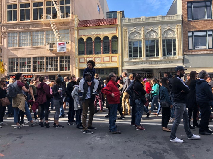 Crowds lined up on the streets of downtown Oakland ahead of Kamala Harris' campaign kickoff.