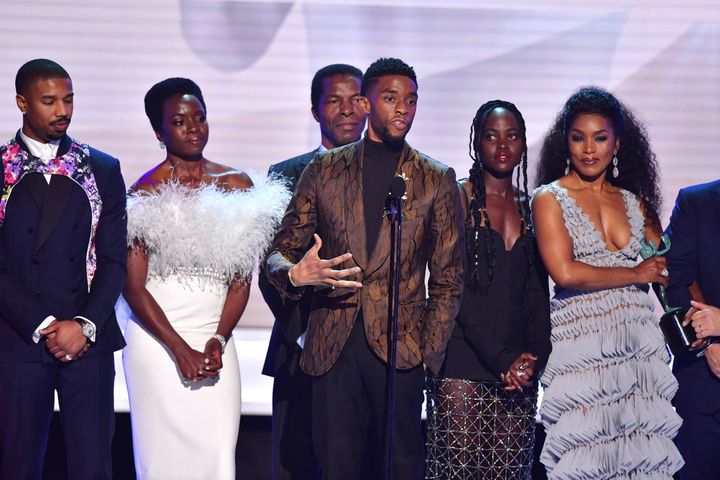 The cast of 'Black Panther' on stage at the SAG Awards