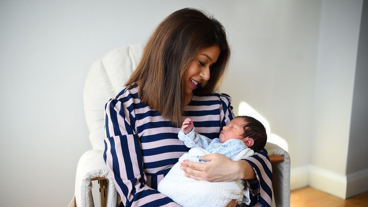 Tulip Sidiq with her newborn baby