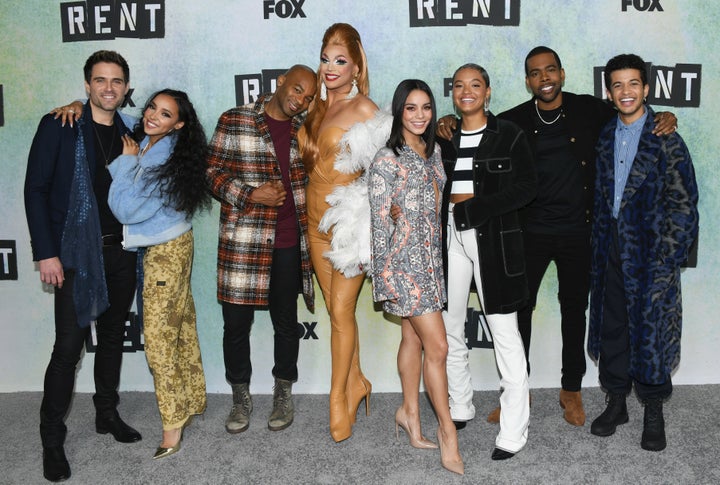 CENTURY CITY, CALIFORNIA - JANUARY 08: (L-R) Brennin Hunt, Tinashe, Brandon Victor Dixon, Valentina, Vanessa Hudgens, Kiersey Clemons, Mario and Jordan Fisher attend FOX Hosts 'RENT' Press Junket at Fox Studio Lot on January 08, 2019 in Century City, California. (Photo by Jon Kopaloff/FilmMagic)