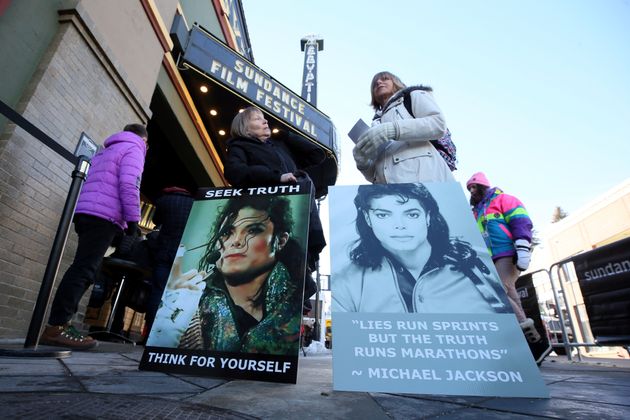 Protestors outside the Sundance premiere 