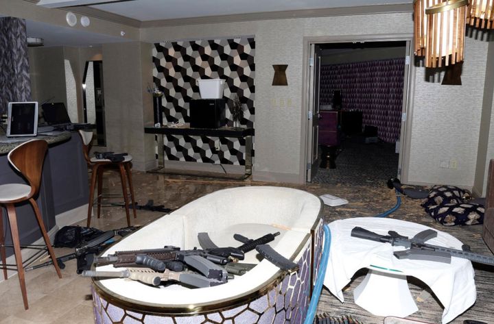 The interior of Stephen Paddock's hotel room of the Mandalay Bay hotel in Las Vegas is seen after the Oct. 1, 2017 mass shooting.