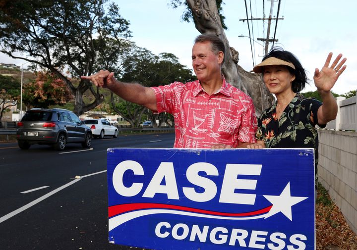 Ed Case during his successful campaign for a U.S. House seat with his wife, Audrey Case, in Honolulu, July 24, 2018. In Washington on Jan. 15, addressing Asian-American and Pacific Islander members of Congress, he said, “I’m an Asian trapped in a white body.”
