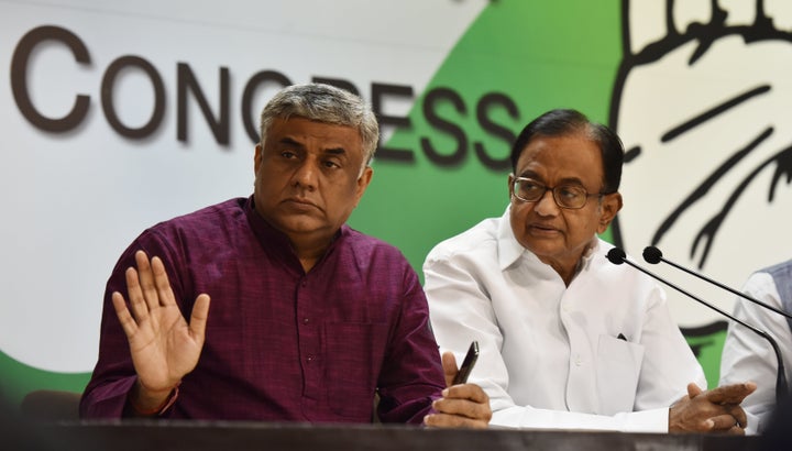 Gowda (left) with P. Chidambaram, head of the Congress's manifesto committee and former finance minister.