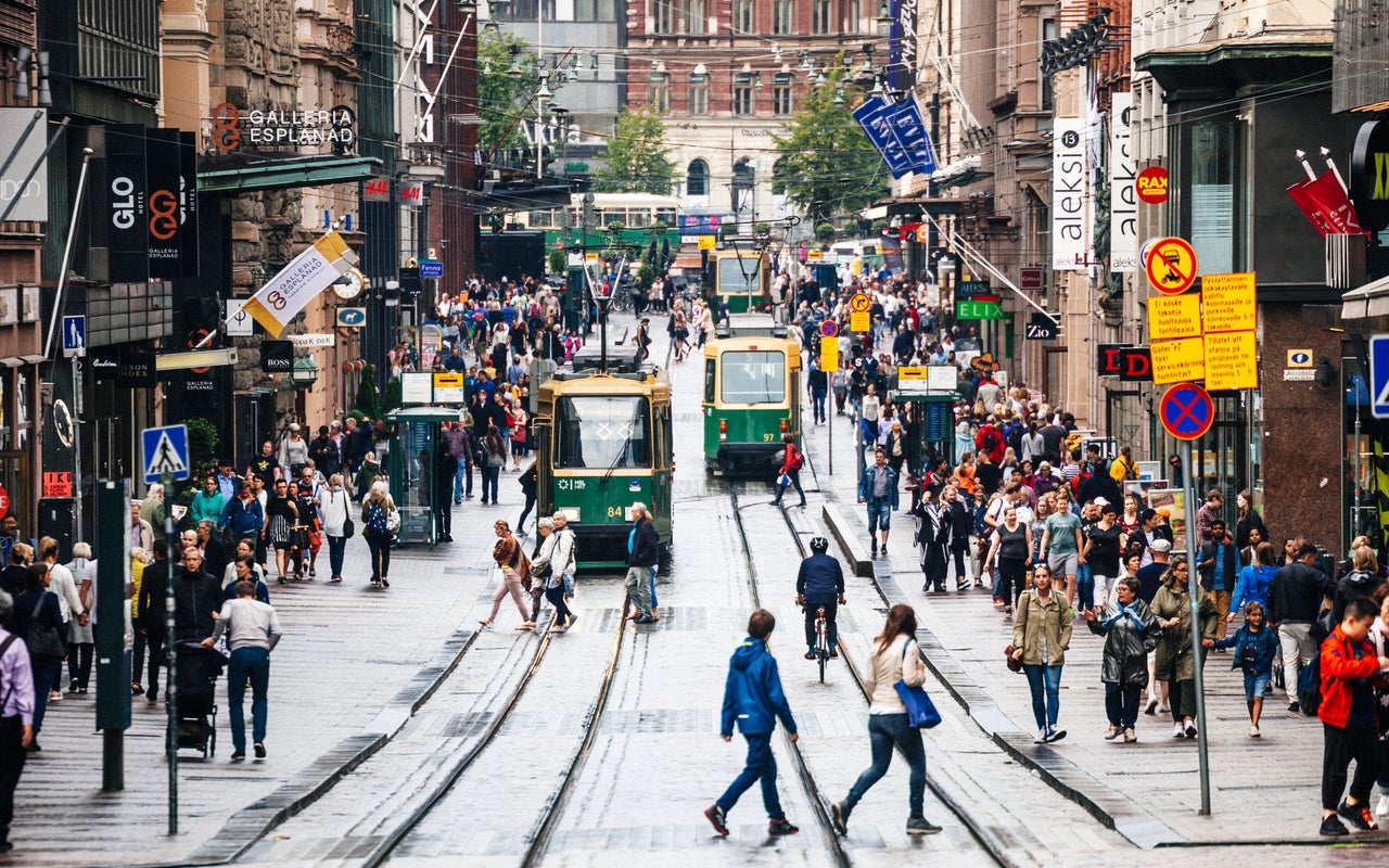 A street in the center of Helsinki, Finland. More than half of the country's homeless people live in the city.