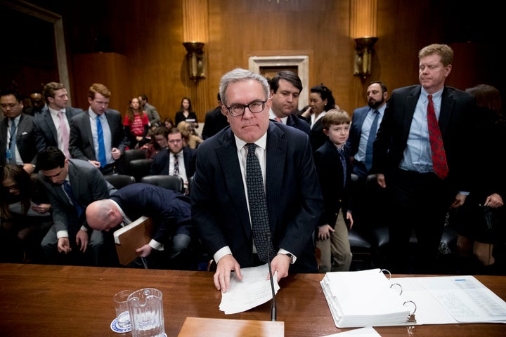 Andrew Wheeler departs after testifying at a Senate Environment and Public Works Committee hearing to be the administrator of the Environmental Protection Agency, on Capitol Hill on Jan. 16, 2019.