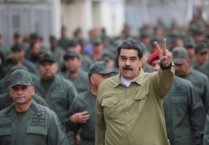 President Nicolás Maduro arrives at a military base in Caracas, Venezuela, on Jan. 30, 2019. He has emphasized his control of the military.