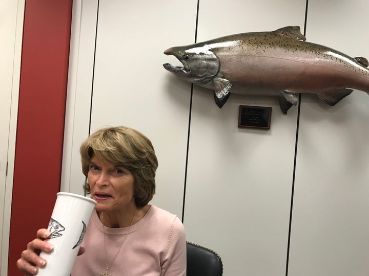 Sen. Lisa Murkowski shares her office with “Walter,” a 63-pound salmon.