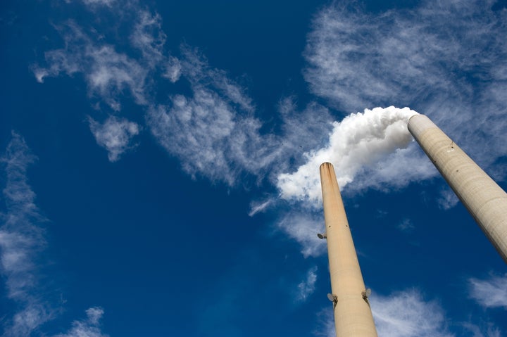 Smokestacks billow at American Electric Power's Mountaineer coal power plant in New Haven, West Virginia.