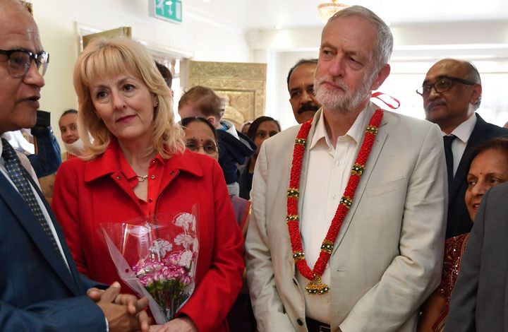 Jennie Formby (left) with Jeremy Corbyn during their local election campaign