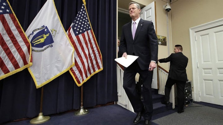 Massachusetts Republican Gov. Charlie Baker, in Boston last week, has said he wants to prosecute drugmakers that charge Medicaid too much. 