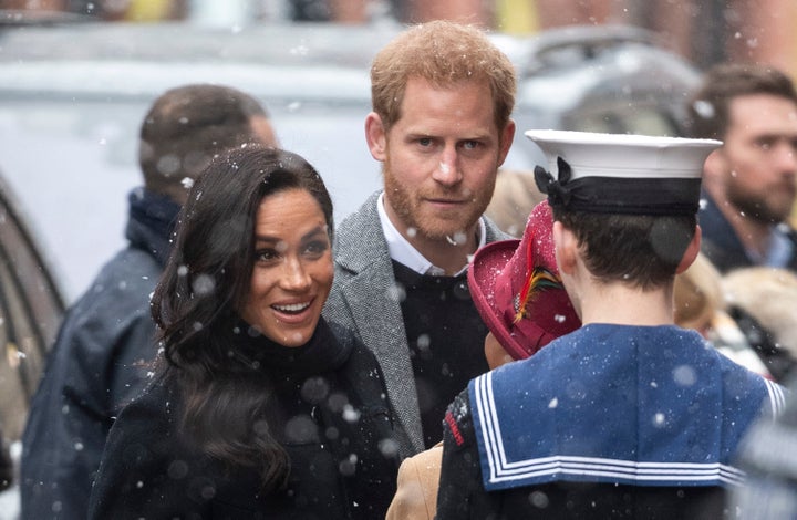 Harry and Meghan greet members of the public outside the Bristol Old Vic.