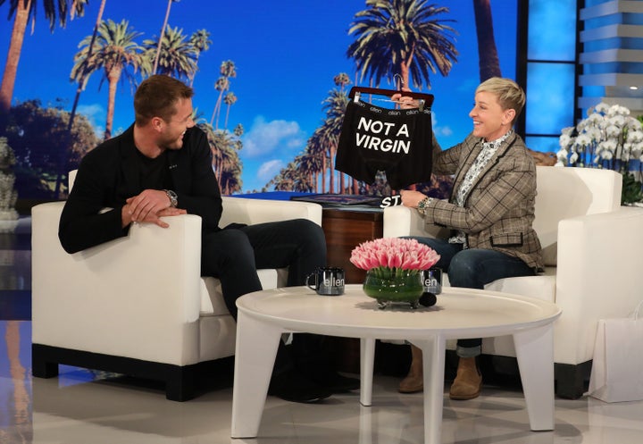 “The Bachelor” star Colton Underwood got a pair of forward-looking skivvies from Ellen DeGeneres on her show.