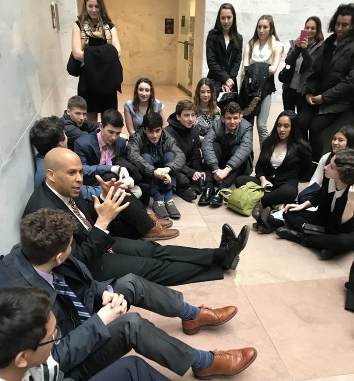 Sen. Cory Booker with a group of New Jersey high school students at the Capitol.