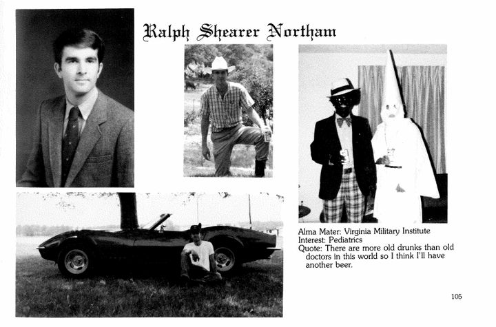 A 1984 yearbook page for Gov. Ralph Northam shows two men in racist garb, though it's unclear which of the men is Northam. 
