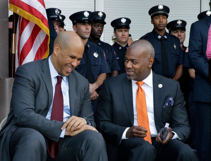 Newark Mayor Ras Baraka, right, and former Newark Mayor, Sen. Cory Booker.