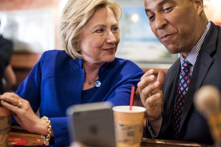 Hillary Clinton with Cory Booker. 