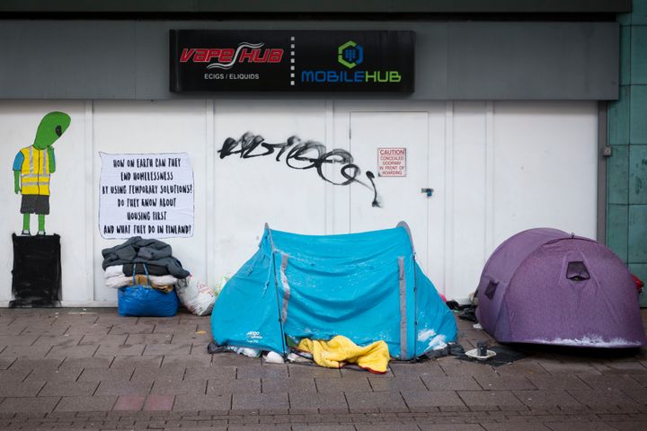 Tents on Queen Street in Cardiff were seen on Friday despite temperatures hovering around freezing. Councils should have implemented cold weather plans to house the homeless.