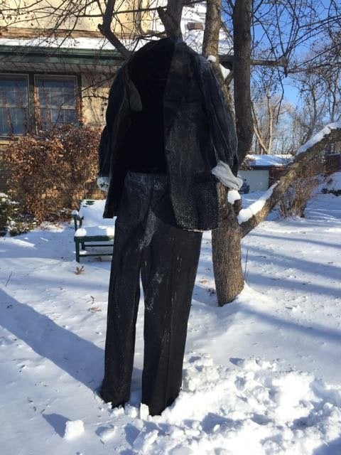 Tom Grotting of Minneapolis branched out from freezing jeans this year to freeze a tuxedo.