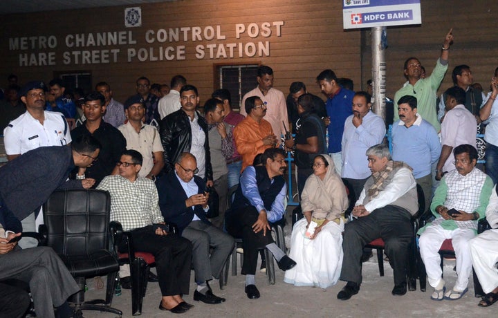 Mamata Banerjee sitting on her 'Save the Constitution' dharna.