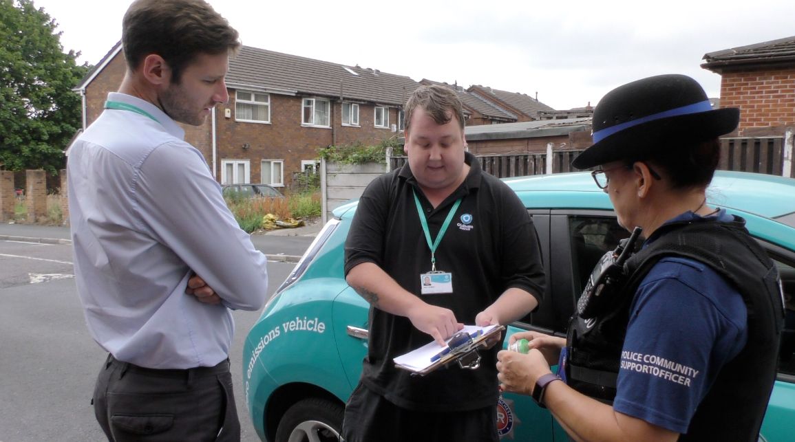 Sean Fielding (left), leader of Oldham Council, out and about in the community 