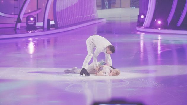 Jane Danson on the ice with Sylvain Longchambon