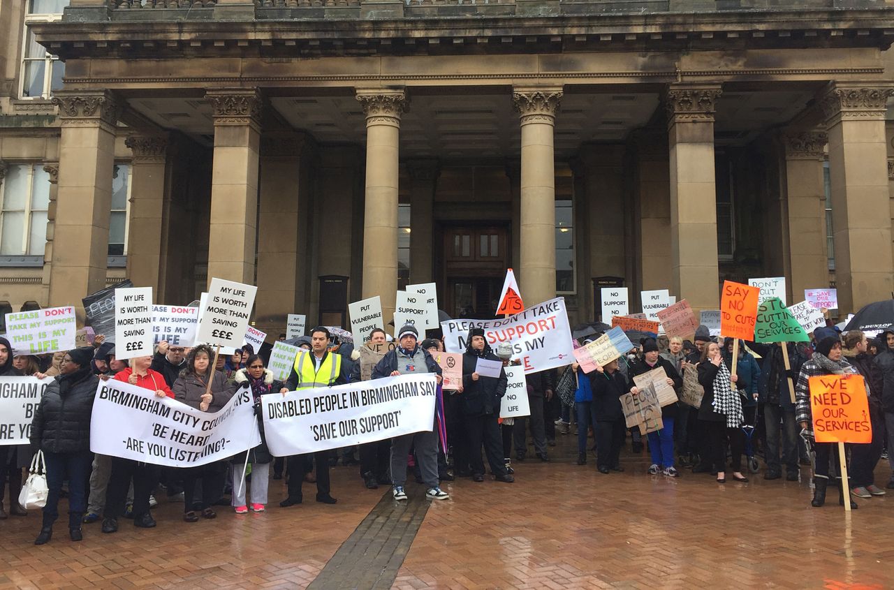 People protesting against Birmingham City Council cuts in 2017