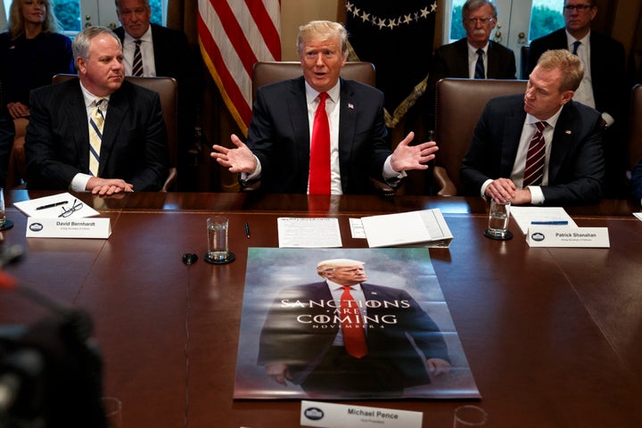 President Donald Trump and Bernhardt (left) at a meeting in the Cabinet Room of the White House on Jan. 2.