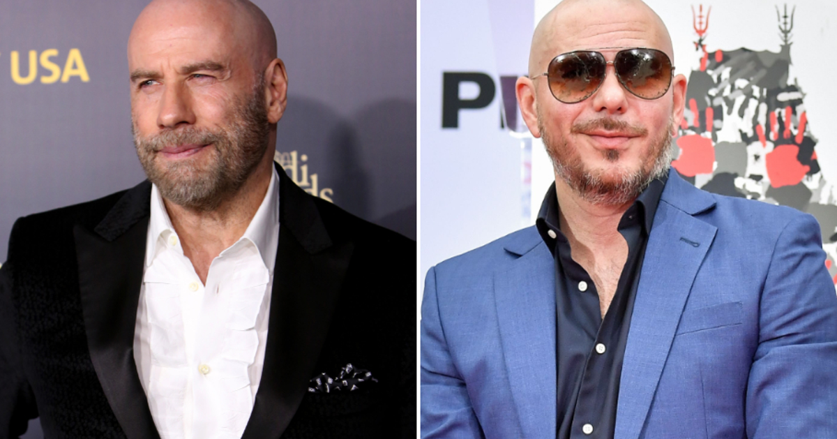 John Travolta Reveals 'Good Friend' Pitbull Was His Baldspiration