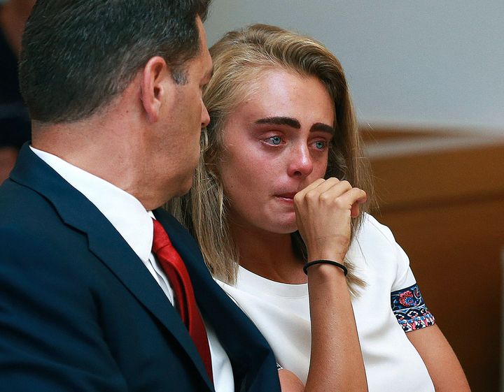 Michelle Carter is seen during her sentencing for involuntary manslaughter in 2017. She was convicted of encouraging her boyfriend, Conrad Roy III, to kill himself in July 2014.