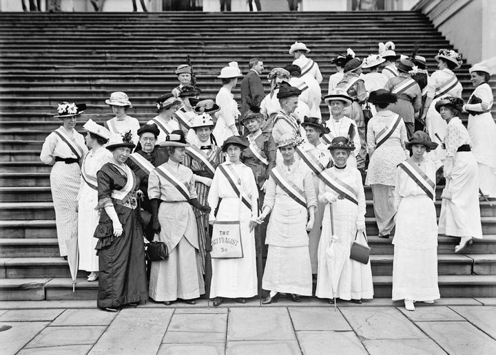 Frank Wheeler Mondell, representative from Wyoming, with American suffragists at the Capitol in Washington, 1914.