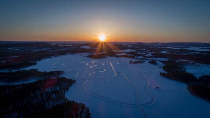 Frozen lake near Jokkmokk, Sweden.