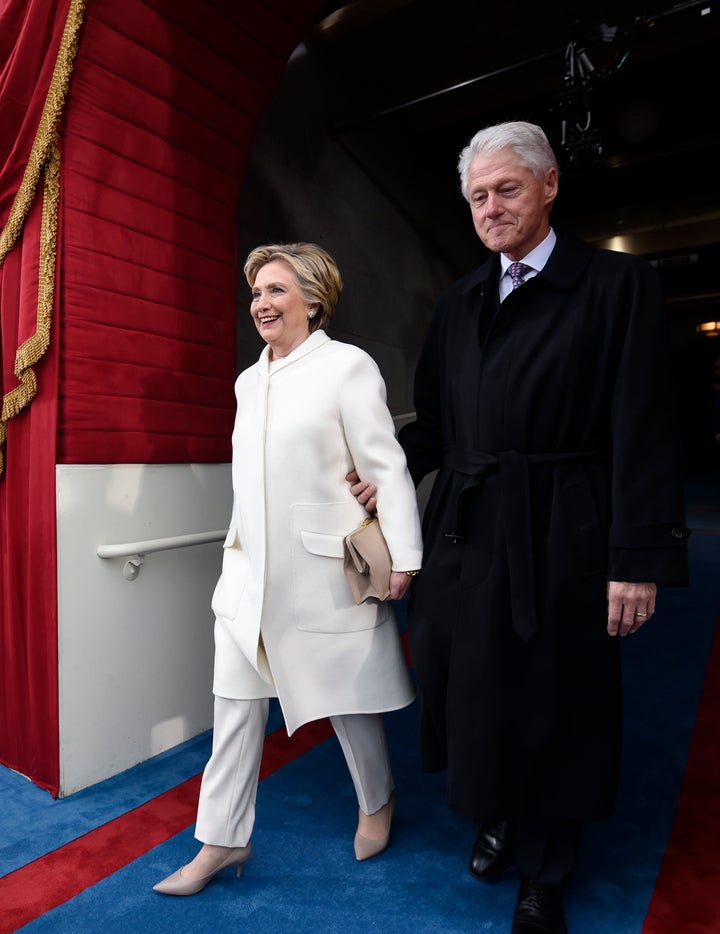 Former U.S. President Bill Clinton and First Lady Hillary Clinton arrive for the Presidential Inauguration of Donald Trump on Jan. 20, 2017, in Washington, D.C.